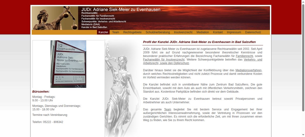 Kanzlei UDr. Adriane Siek-Meier zu Evenhausen - Screenshot